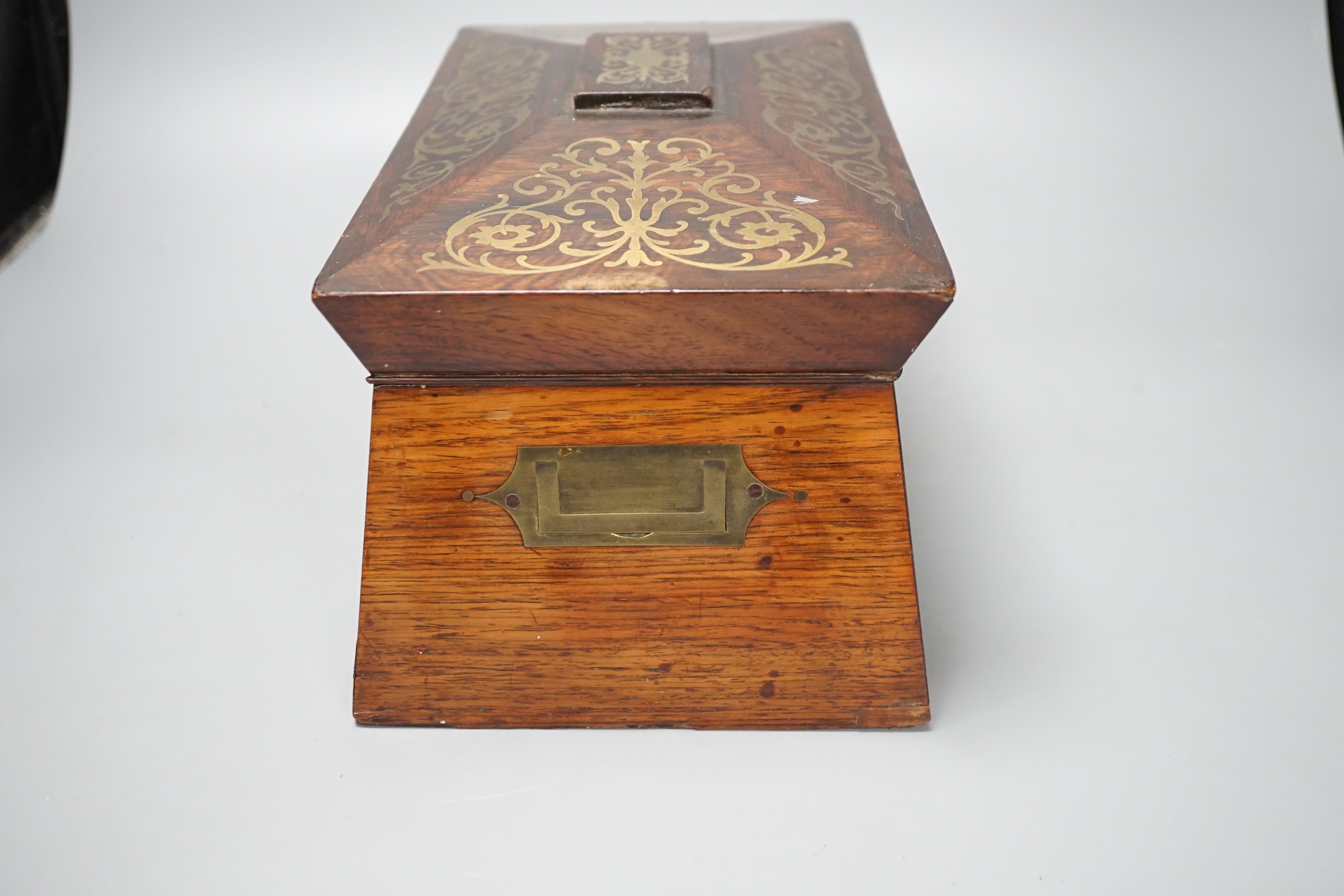 A George IV rosewood and cut brass tea caddy 33cm